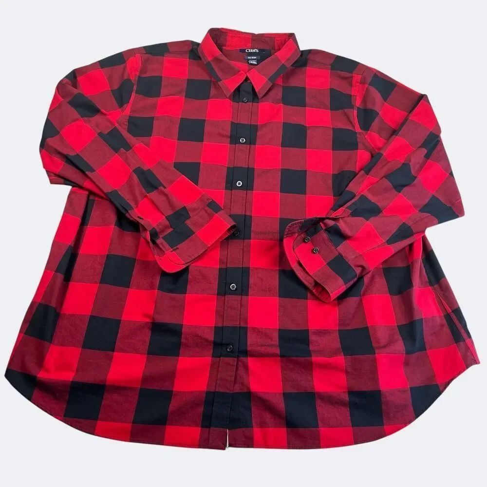 Chaps Womens No Iron Button Down Shirt Buffalo Plaid Long Sleeve Casual Top 2X
